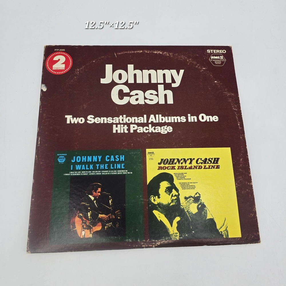 Vintage Johnny Cash I Walk the Line Rock Island Line 2 LP Vinyl Hilltop PTP-2045